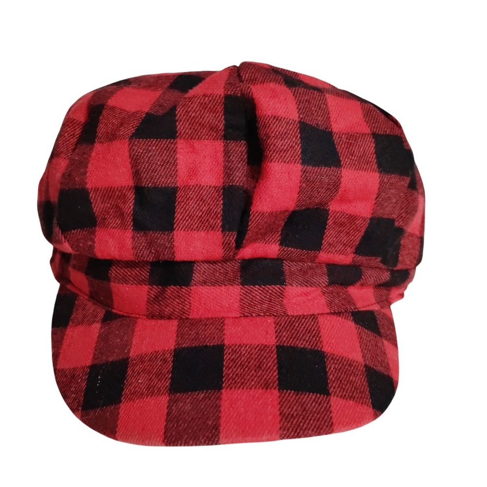 Red‎ Black Buffalo Plaid Newsboy Cap Hat 100% Polyester One Size Marcus Adler